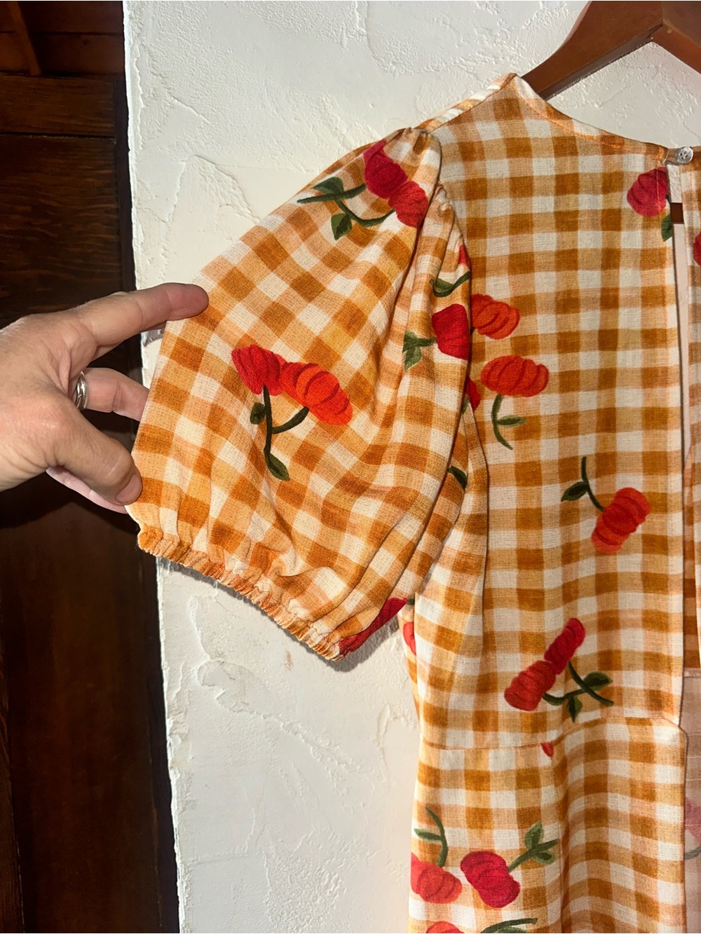 ⭐️HP ⭐️ FARM RIO Gingham Cherry Print Puff Sleeve Minidress - Picture 4 of 10
